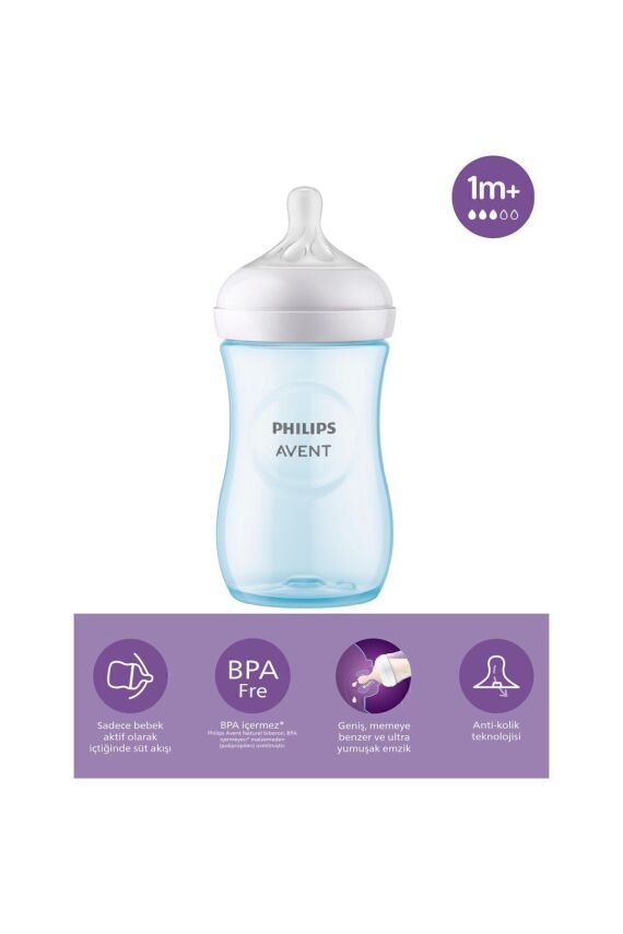 Avent Doğal Tepkili Pp Mavi Biberon 260ml 1 Ay Scy903/21 - 1