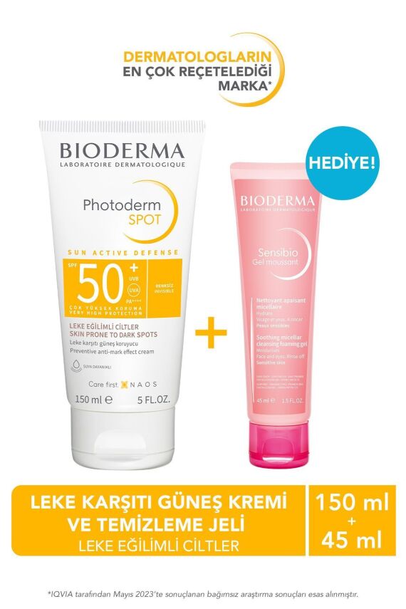 Bioderma Photoderm SPOT SPF50+ Leke Karşıtı Güneş Kremi & Sensibio Temizleme Jeli 45 ML - 1
