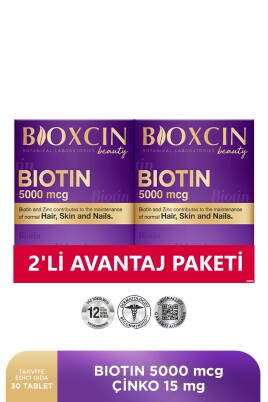 Bioxcin Biotin 5.000 Mcg 30 Tablet - Biotin + Çinko 15 Mg Saç Ve Tırnak Vitamini 2 li Avantaj Paket - 1
