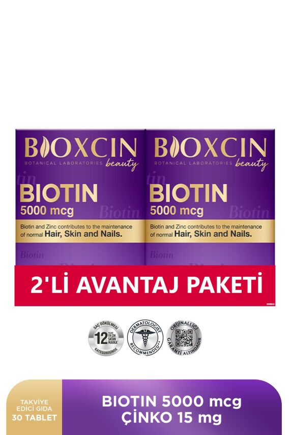 Bioxcin Biotin 5.000 Mcg 30 Tablet - Biotin + Çinko 15 Mg Saç Ve Tırnak Vitamini 2 li Avantaj Paket - 1