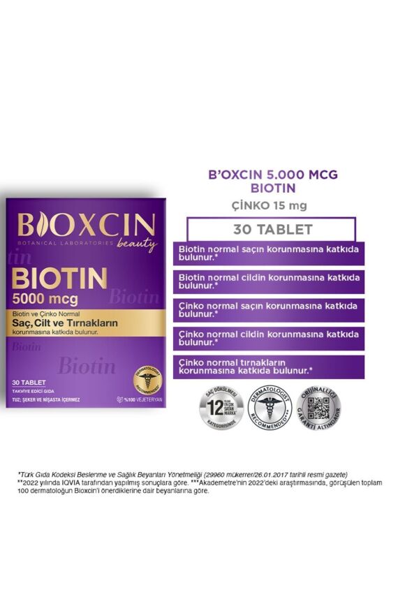 Bioxcin Biotin 5.000 Mcg 30 Tablet - Biotin Çinko 15 Mg Saç Ve Tırnak Vitamini - 3