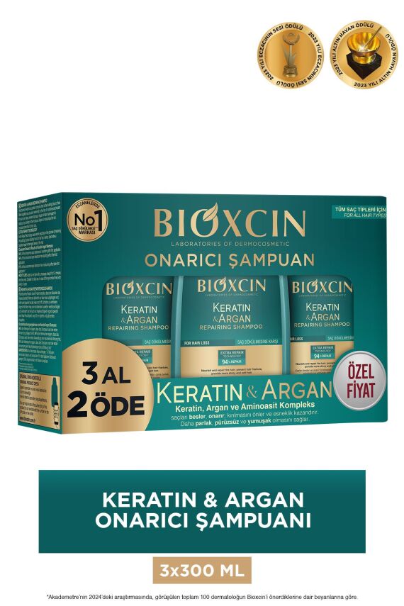 Bioxcin Keratin & Argan Onarıcı Bakım Şampuan 300 ml 3 Al 2 Öde - Yıpranmış Ve Hassas Saçlar - 1