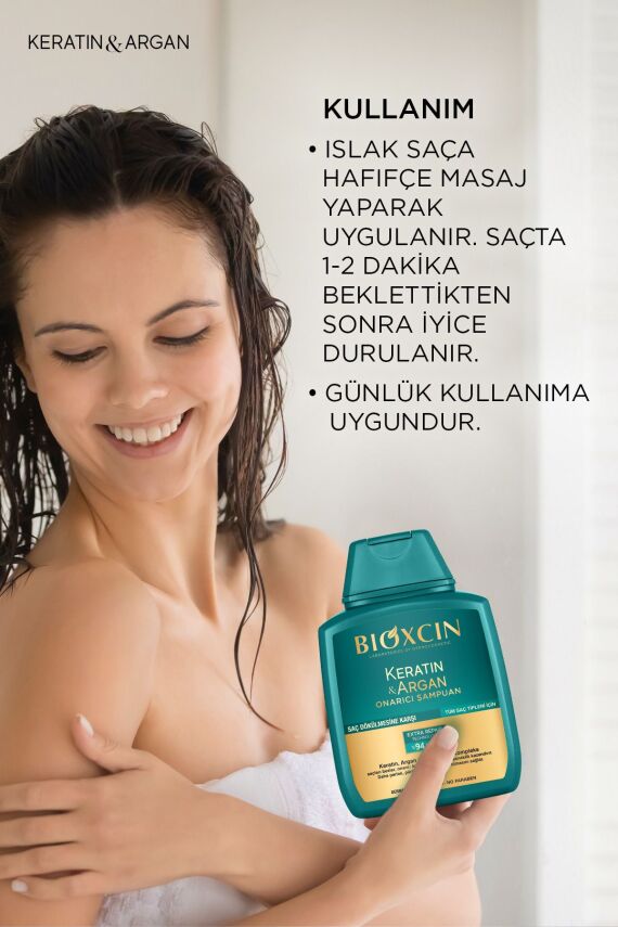 Bioxcin Keratin & Argan Onarıcı Bakım Şampuan 300 ml - Yıpranmış Ve Hassas Saçlar - 3