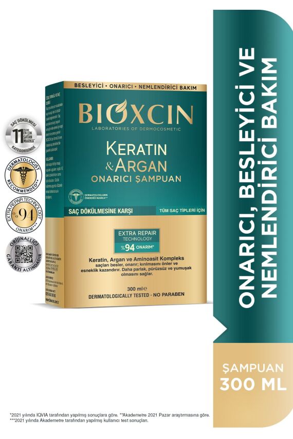 Bioxcin Keratin & Argan Onarıcı Bakım Şampuan 300 ml - Yıpranmış Ve Hassas Saçlar - 1