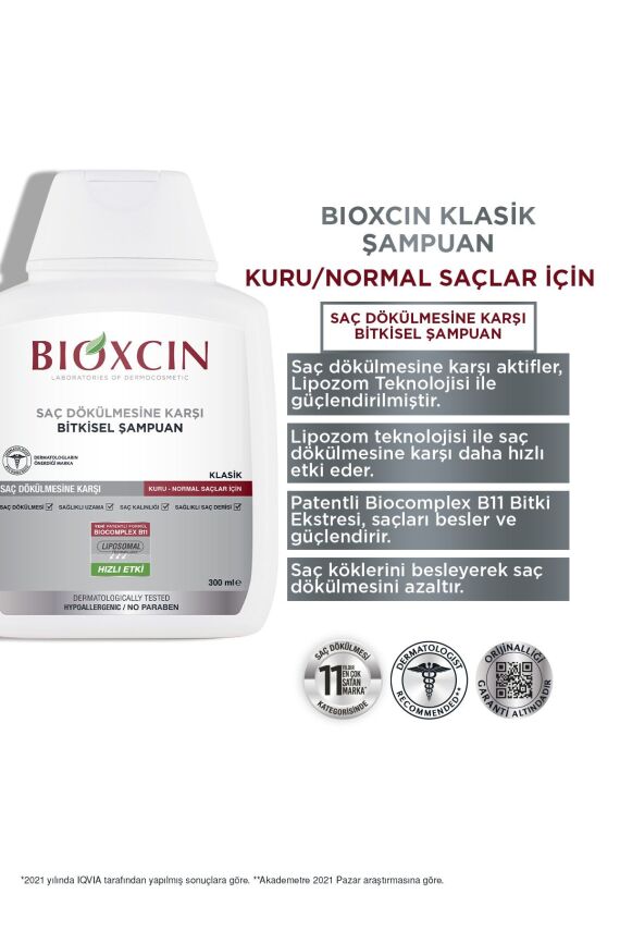 Bioxcin Kuru ve Normal Şaçlar İçin 300ml 3 AL 2 ÖDE - Klasik Saç Dökülme Karşıtı Şampuan - 2