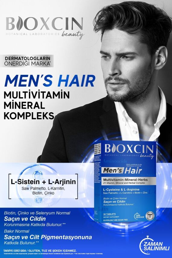 Bioxcin Mens Hair 30 Tablet - L Arginin Biotin Saw Palmetto L Carnitine Çinko L Sistein Keratin Bakır Iyot. - 2