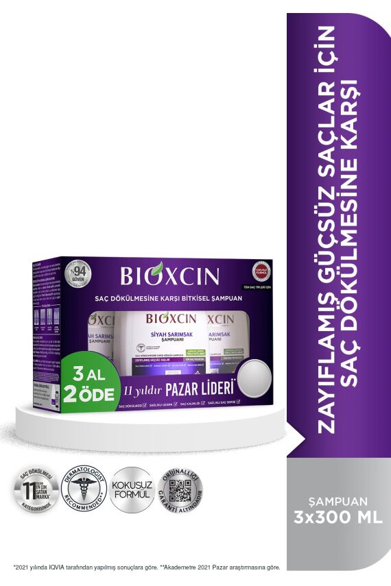 Bioxcin Siyah Sarımsak Şampuanı 3 al 2 Öde 3x300 Ml - Yıpranmış Seyrek Dökülen Saçlar - 1