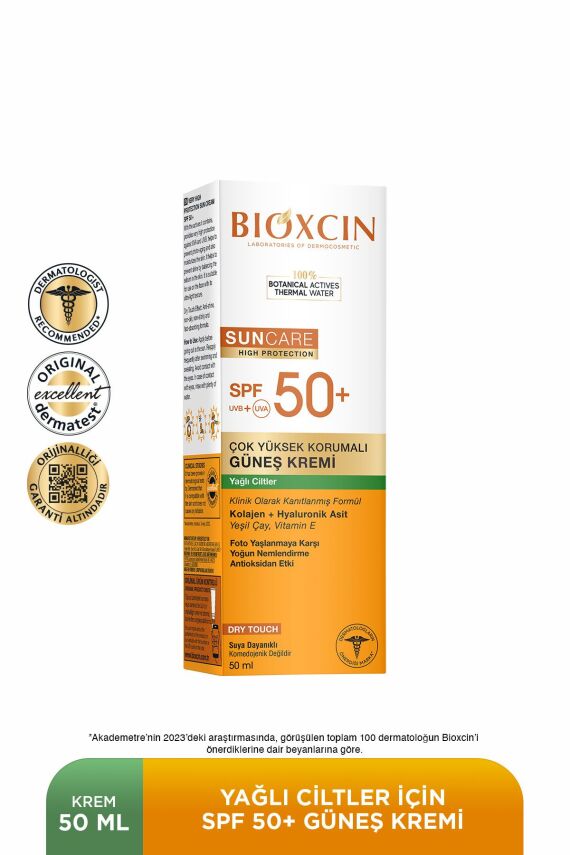Bioxcin Sun Care Çok Yüksek Koruma Yağlı Ciltler için Güneş Kremi Spf 50+ 50 Ml - Kolajen ve Hyaluronik Asit - 1