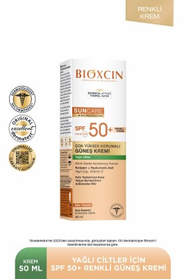 Bioxcin Sun Care Yağlı Ciltler Için Tinted Güneş Kremi Spf 50 50 ml - Renkli, Kolajen ve Hyaluronik Asit - Bioxcin