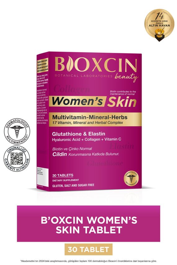 Bioxcin Women's Skin 30 Tbl - Glutatyon, Elastin, Biotin, Çinko, Kolajen, Hya Asit, Magnezyum, Cilt Vitamini - 1