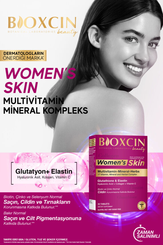 Bioxcin Women's Skin 30 Tbl - Glutatyon, Elastin, Biotin, Çinko, Kolajen, Hya Asit, Magnezyum, Cilt Vitamini - 5
