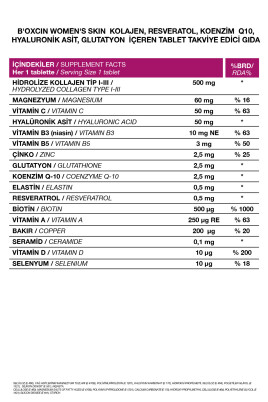 Bioxcin Women's Skin 30 Tbl - Glutatyon, Elastin, Biotin, Çinko, Kolajen, Hya Asit, Magnezyum, Cilt Vitamini - 4