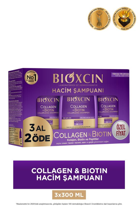 Bioxcin Collagen & Biotin Ekstra Hacim Şampuanı 3 x 300 ml 3 Al 2 Öde - Kolajen Biotin - 1