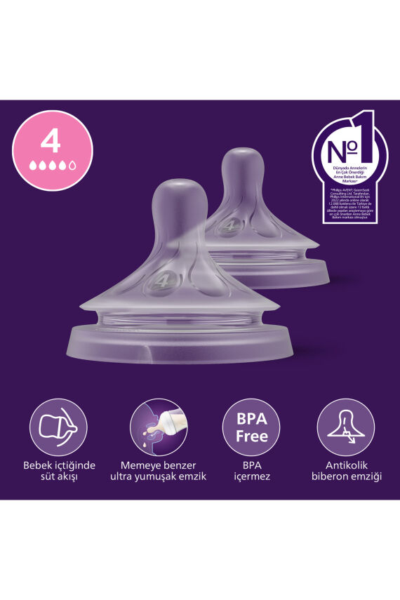 Doğal Tepkili 2'li Biberon Emziği, 4 Numara, SCY964/02 - 1