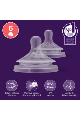 Doğal Tepkili 2'li Biberon Emziği, 6 Numara, SCY966/02 - Philips Avent