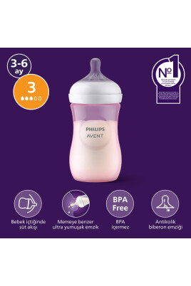 Doğal Tepkili PP Pembe Biberon, 260ml, 3-6 Ay, SCY903/11 - Philips Avent