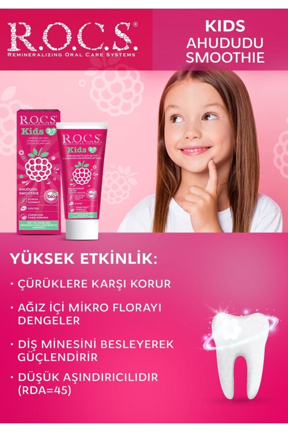 Kıds 3-7 Yaş Ahududu Smoothıe Tadında Florürsüz Diş Macunu 45g - 3