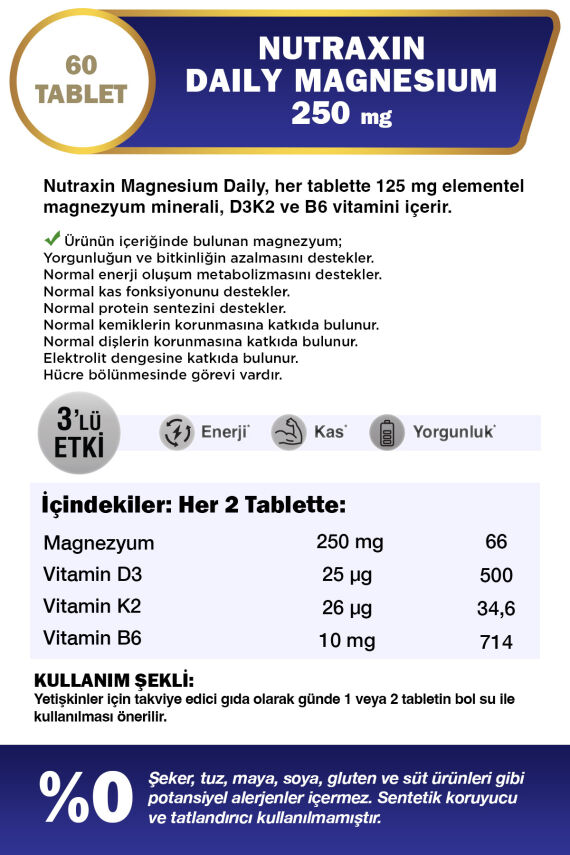 Magnezyum Daily Energy 250 Mg 60 Tablet - Magnesium, D3, K2, B6 - 2