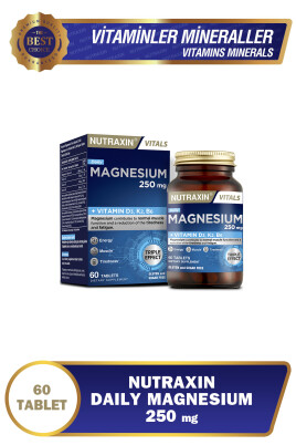 Magnezyum Daily Energy 250 Mg 60 Tablet - Magnesium, D3, K2, B6 - Nutraxin