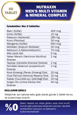 Nutraxin Men's Multi Vitamin Ve Mineraller Içeren Complex Takviye Gıda 60 Tablet - 3
