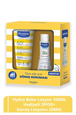Mustela Hydra Bebe Losyon 100ml Hediyeli SPF 50+ Güneş Koruyucu Tüm Cilt Tipleri Bebek Çocuk Yetişkin 200ml - Mustela