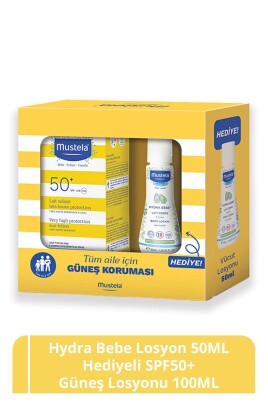 Mustela Hydra Bebe Losyon 50ml Hediyeli SPF 50+ Güneş Koruyucu Tüm Cilt Tipleri Bebek Çocuk Yetişkin 100ml - Mustela