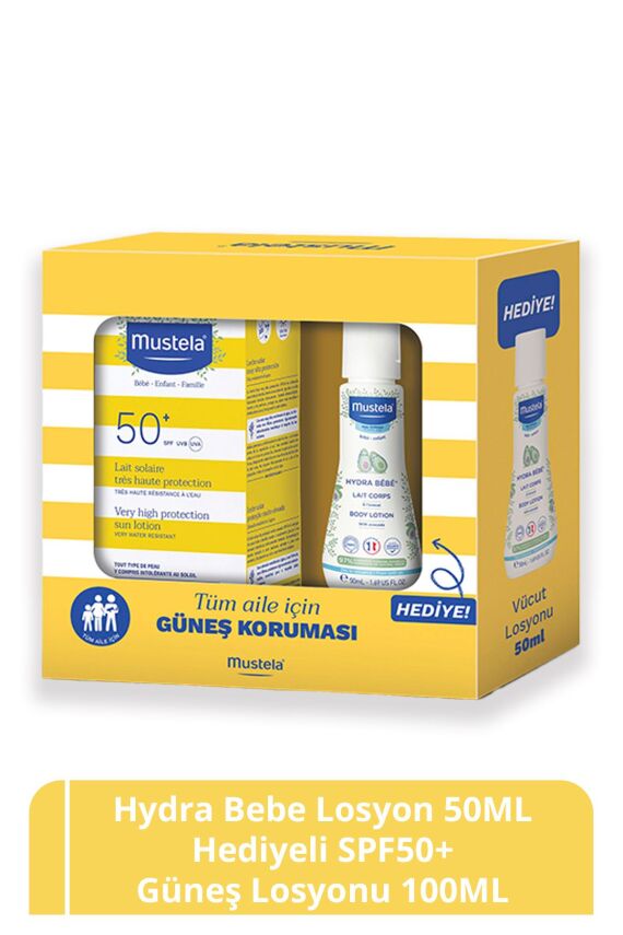Mustela Hydra Bebe Losyon 50ml Hediyeli SPF 50+ Güneş Koruyucu Tüm Cilt Tipleri Bebek Çocuk Yetişkin 100ml - 1