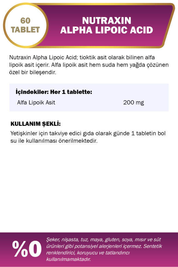 Nutraxin Alpha Lipoic Acid 200mg Takviye Edici Gıda 60 Tablet - 2