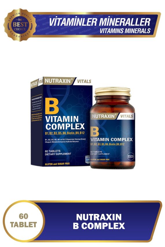 Nutraxin B Complex Vitamin 60 Tablet B1, B2, B3, B5, B6, B12 - 1