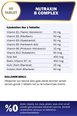 Nutraxin B Complex Vitamin 60 Tablet B1, B2, B3, B5, B6, B12 - 2