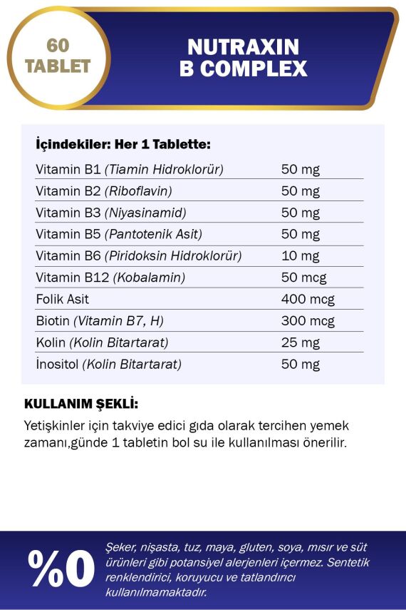 Nutraxin B Complex Vitamin 60 Tablet B1, B2, B3, B5, B6, B12 - 2