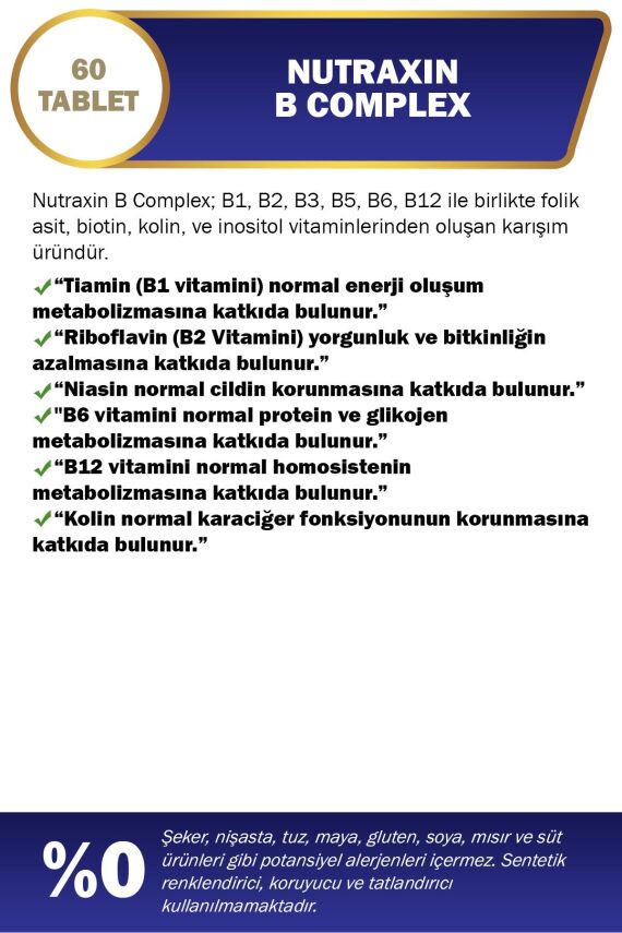 Nutraxin B Complex Vitamin 60 Tablet B1, B2, B3, B5, B6, B12 - 3