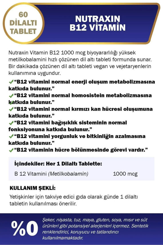 Nutraxin B12 Vitamini 1000 Mcg - Dil Altı Tableti - 2