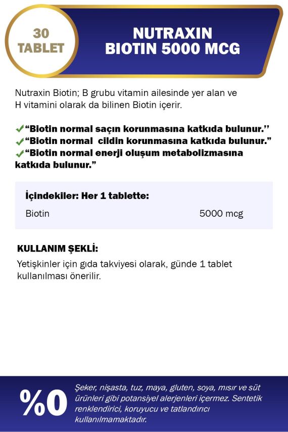 Nutraxin Biotin 5000 Mcg 30 Tablet - 2
