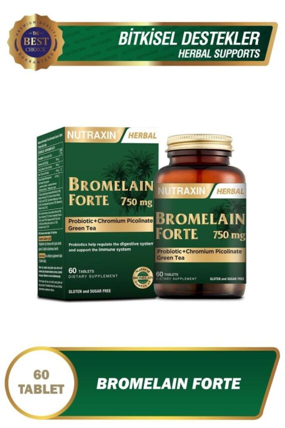 Nutraxin Bromelain Forte 750 mg 60 Tablet Krom Yeşilçay Probiyotik - 1