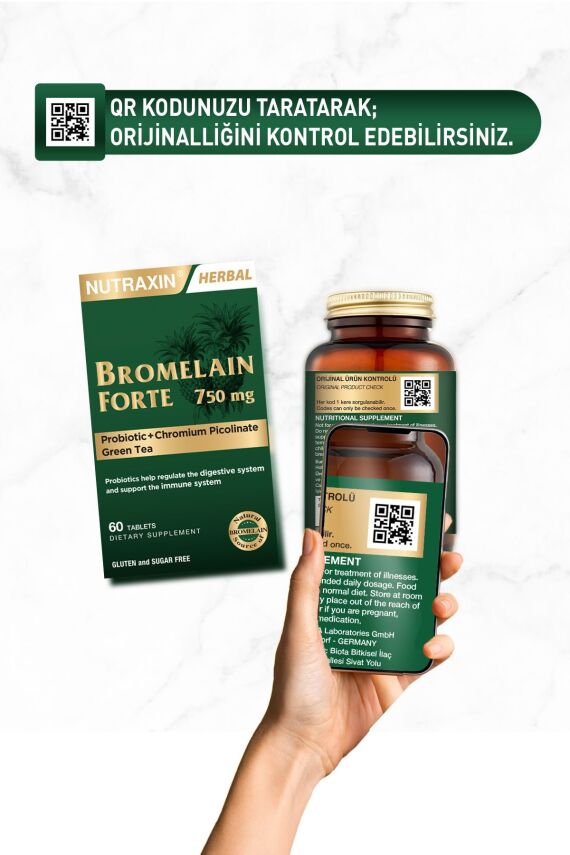 Nutraxin Bromelain Forte 750 mg 60 Tablet Krom Yeşilçay Probiyotik - 3