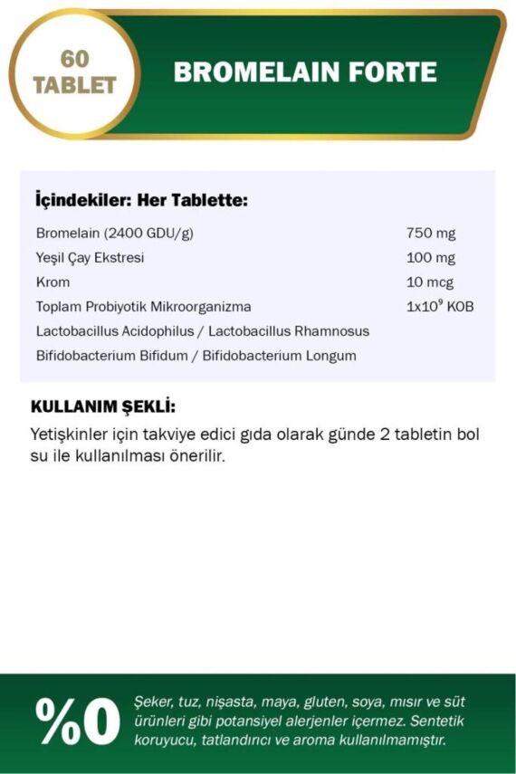 Nutraxin Bromelain Forte 750 mg 60 Tablet Krom Yeşilçay Probiyotik - 2