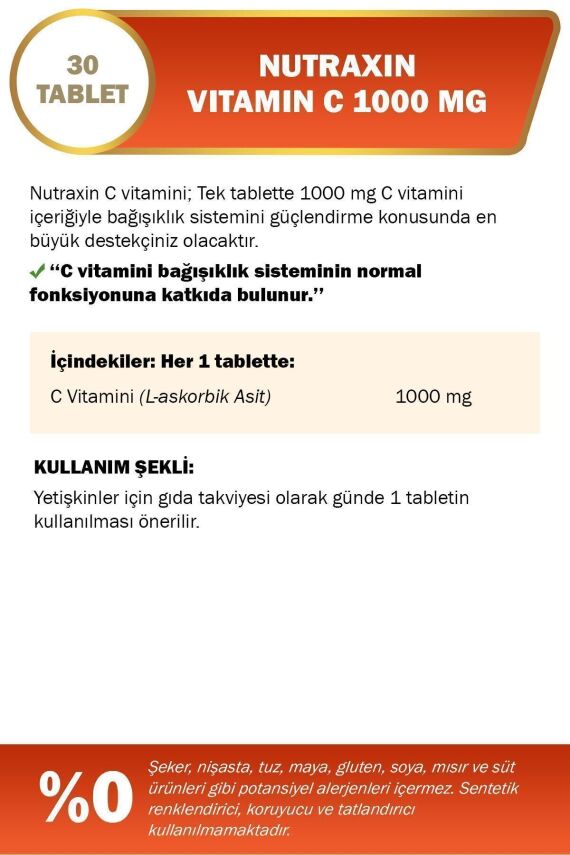 Nutraxin C Vitamin 1000 Mg - C Vitamini Deposu Zaman Salınımlı 30 Tablet - 2
