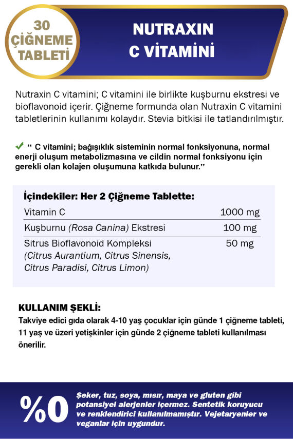 Nutraxin C Vitamini 500 Mg 30 Adet Çiğneme Tableti - 2