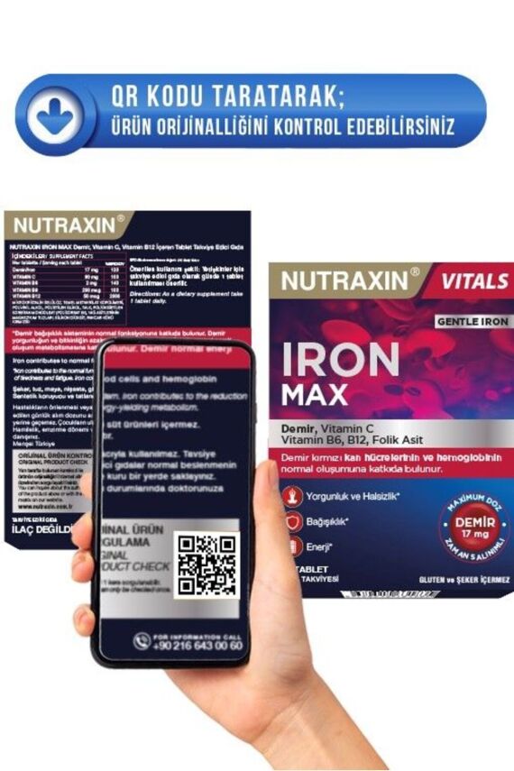 Nutraxin Iron Max Demir, Vitamin C, Vitamin B12 Içeren Takviye Edici Gıda 30 Tablet - 3