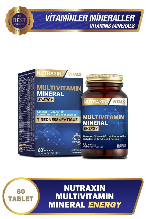 Nutraxin Multivitamin Mineral Energy Complex 60 Tbl - Magnezyum, Taurin, Kolin, Panax Ginseng, Q10 - 1
