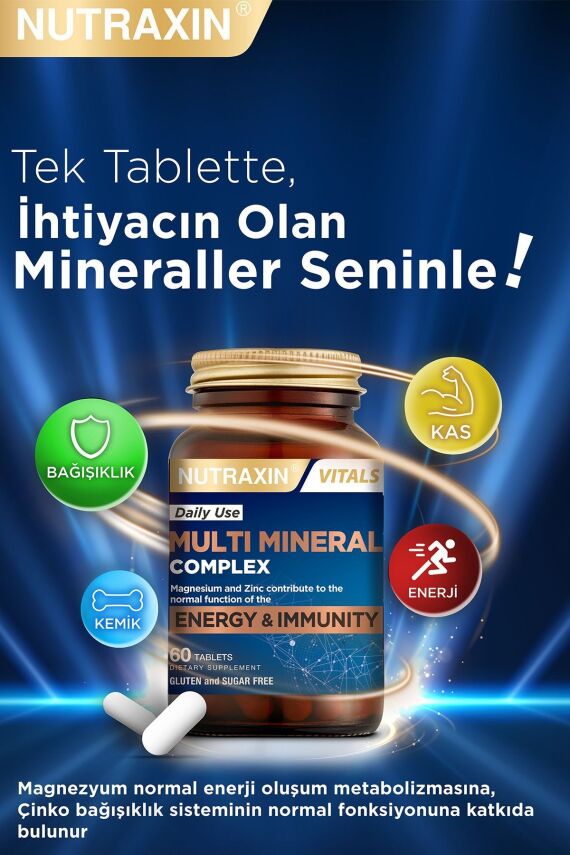 Nutraxin Multivitamin Mineral Immune Complex 60 Tbl - Magnezyum, C, D, Zinc, Demir, B12, Kolin, İyot - 3