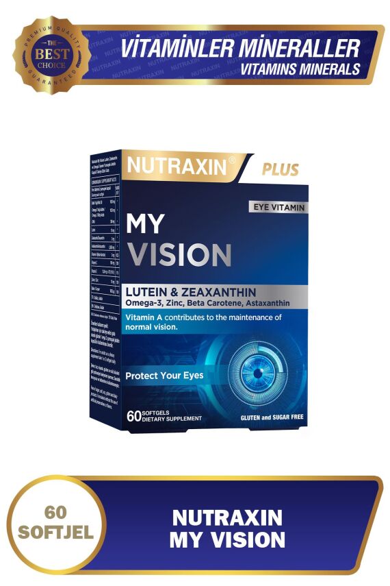 Nutraxin My Vision Eyes Vitamin 60 Soft Jel - Lutein, Zeaxanthin, Omega3, Çinko, Astaksantin, Beta Karoten - 1