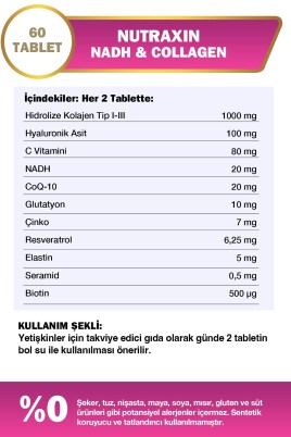 Nutraxin Nadh Collagen 60 Tablet Tip1 Tip3 Hyaluronik Asit, Elastin, Seramid, Resveratrol Glutatyon - 4