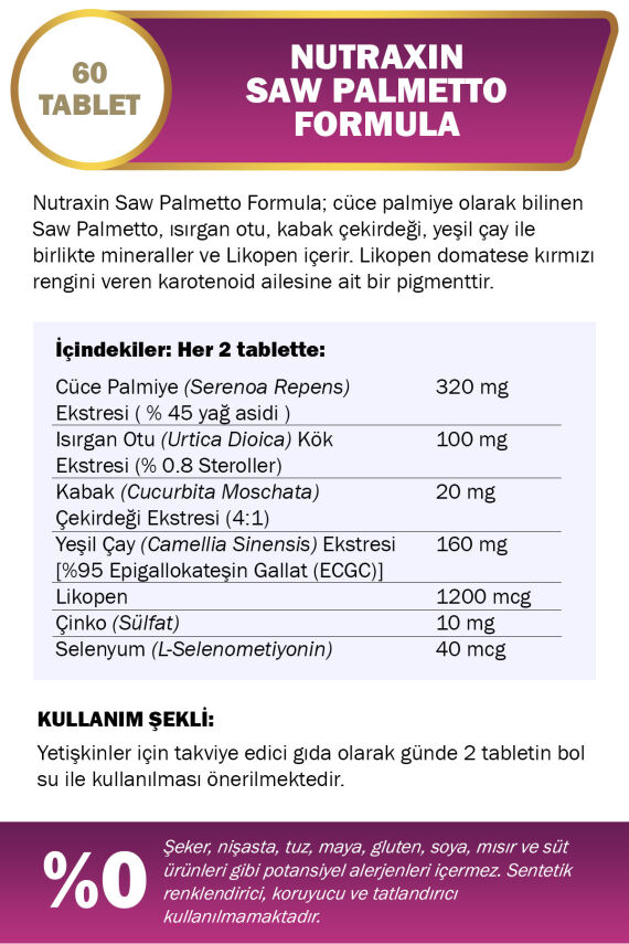 Nutraxin Plus Saw Palmetto Formula Takviye Edici Gıda 60 Tablet - 2