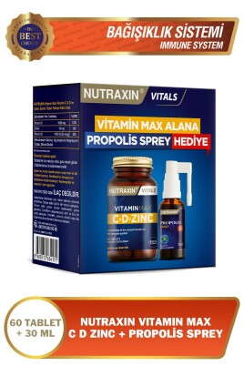 Nutraxin Vitamin Max C D Zinc 1.000 Mg 60 Tablet Zaman Salınımlı - Propolis Sprey Hediye - 1