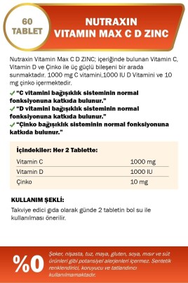 Nutraxin Vitamin Max C D Zinc 60 Tablet - 2