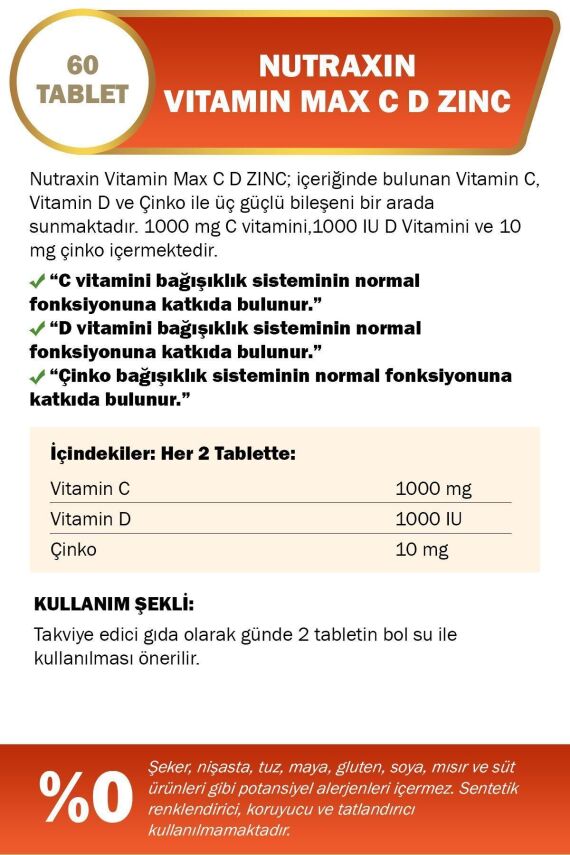 Nutraxin Vitamin Max C D Zinc 60 Tablet - 2
