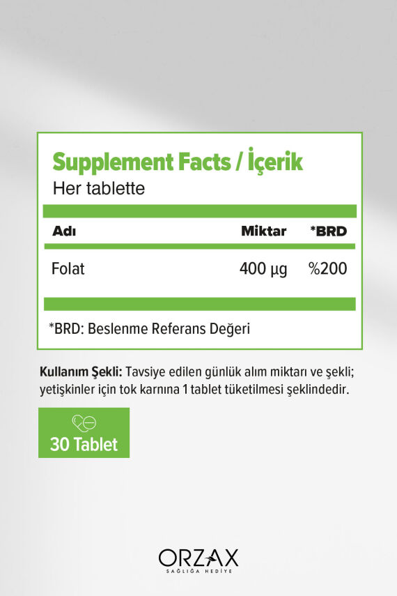 Orzax Methyl Folat Folik Asit 30 Tablet - 2