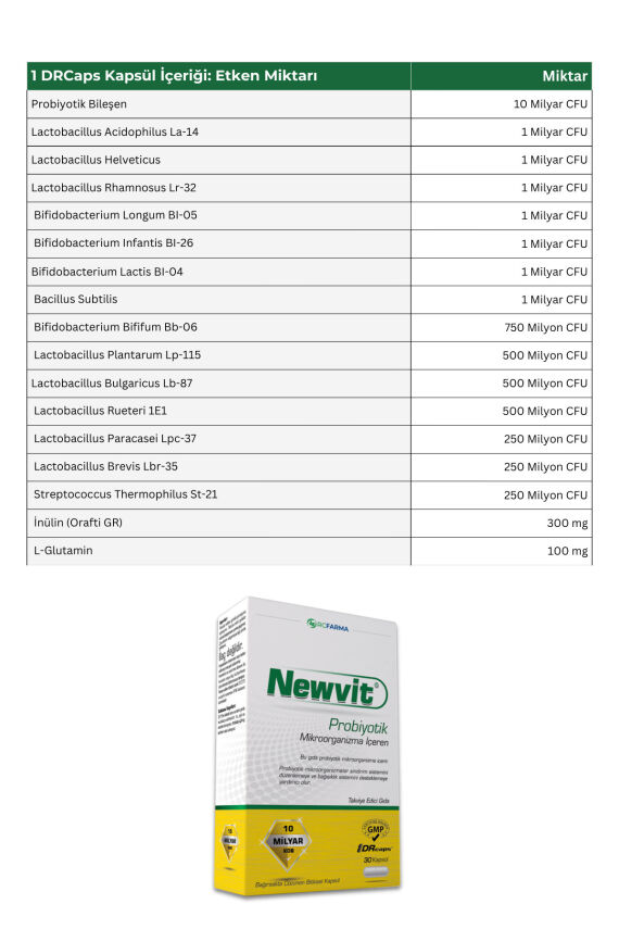 Newvit Probiyotik 30 Kapsül | 14 Farklı Probiyotik Kültür + L-Glutamin İlavelidir - 5